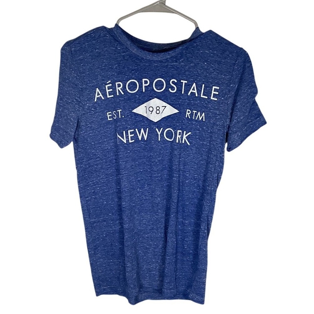 Aeropostale Women's‎ XS Blue Heather Graphic T-Shirt Est 1987 New York Crew Neck